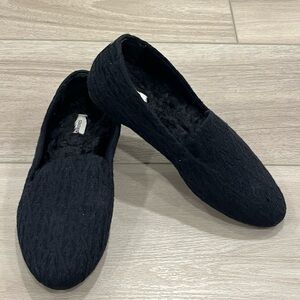Women's Birdies Faux Fur Lined Starling Cable Knit Shoes Slippers Size 7.5 Black